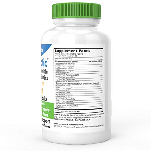 DrFormulas Chewable Probiotics for Kids & Adults | for Oral Dental Health, Bad Breath, & Better Digestion 20 Multi Strain - S boulardii, Lactobacillus plantarum and Bifidobacterium infantis, 60 Chews