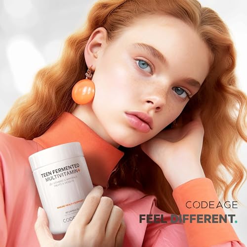 Codeage Teen’s Daily Multivitamin Supplement, 25+ Vitamins & Minerals for Teenage Boys & Girls, Organic Whole Foods Vitamins for Teenagers, Vitamin A, B, C, D, E, K, Omega-3, 60 Ct