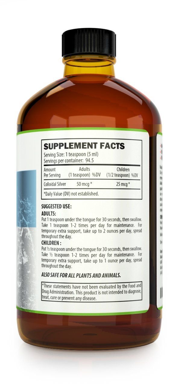 Kaiame Naturals Colloidal Silver, Ionic Silver Solution, 10 PPM, Large 16 oz Glass Bottle, Natural Immune Support Supplement, Safe for Adults, Children, and Pets