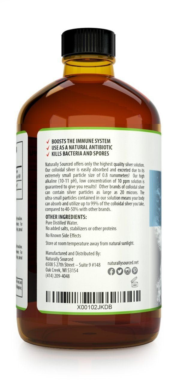 Kaiame Naturals Colloidal Silver, Ionic Silver Solution, 10 PPM, Large 16 oz Glass Bottle, Natural Immune Support Supplement, Safe for Adults, Children, and Pets