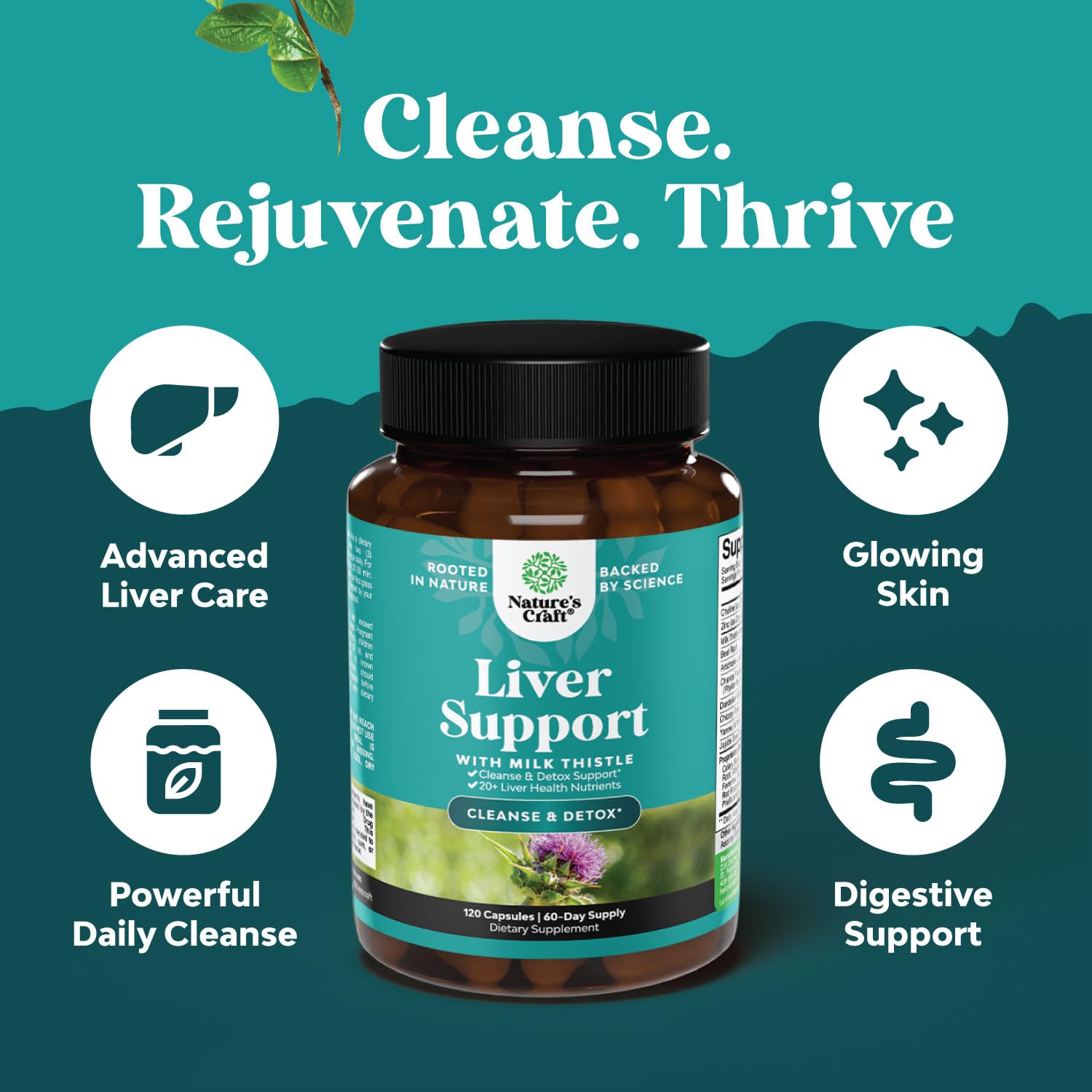 Liver Cleanse and Detox & Repair Formula - Herbal Liver Support Supplement with Milk Thistle Dandelion Root & Artichoke Extract for Liver Health - Silymarin Milk Thistle Liver Detox Capsules 120 Count