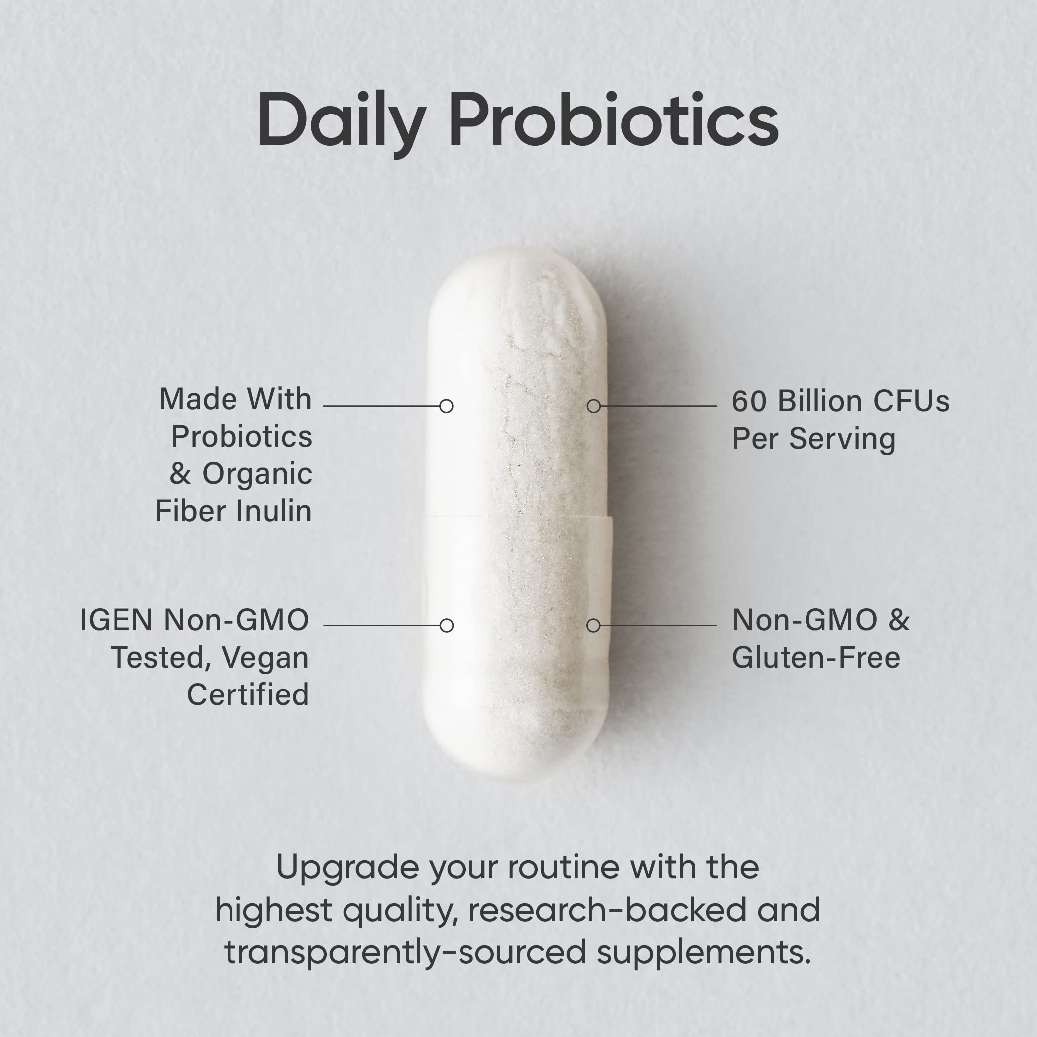 Sports Research Daily Probiotics with Prebiotics, 60 Billion CFU - Vegan Capsules for Gut Health & Digestive Support, Probiotics for Women & Men - Non-GMO Verified & Gluten Free - 30 Count