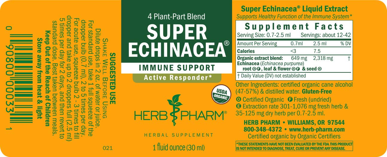 Herb Pharm Certified Organic Super Echinacea Liquid Extract for Active Immune System Support - 1 Ounce (DSUPER01)