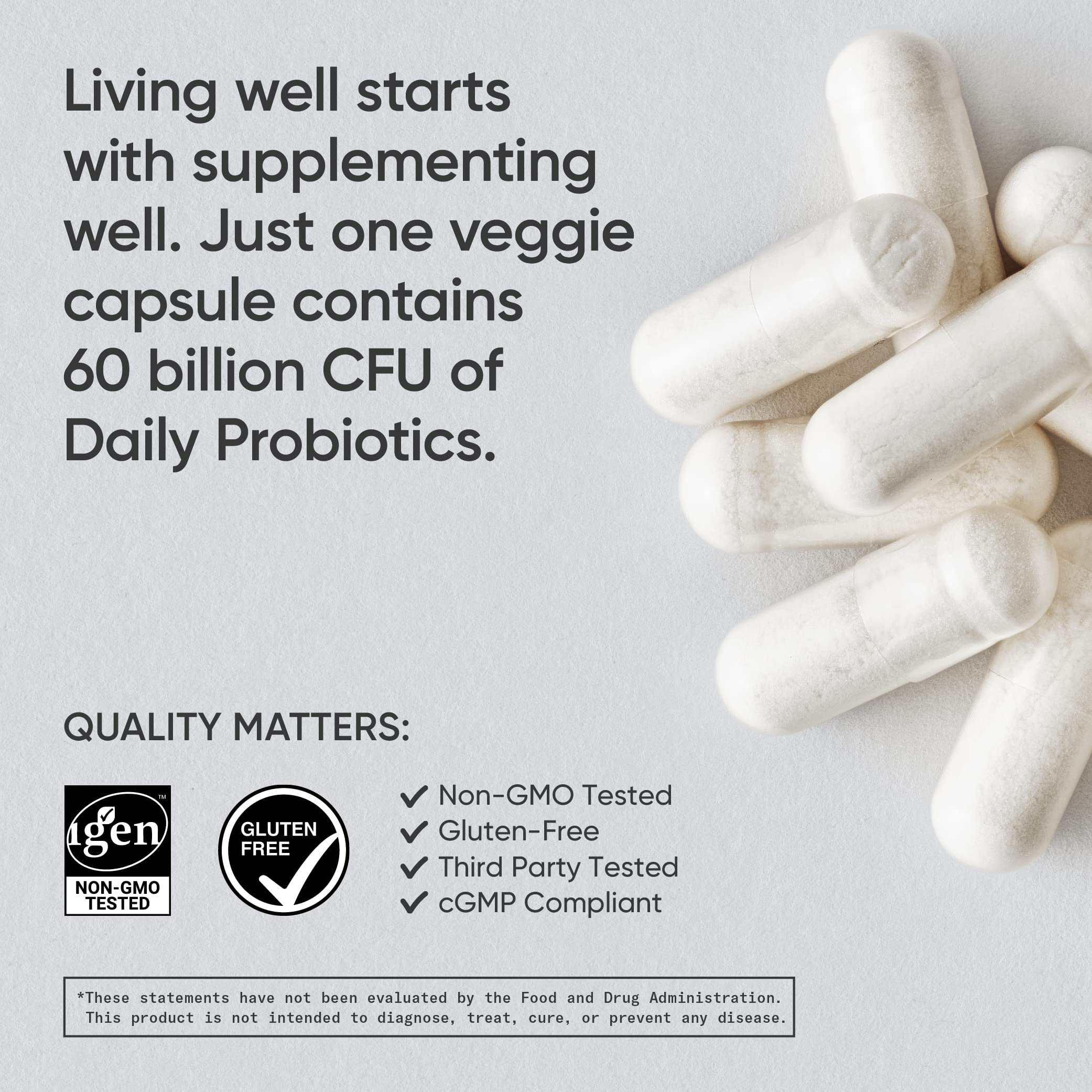 Sports Research Daily Probiotics with Prebiotics, 60 Billion CFU - Vegan Capsules for Gut Health & Digestive Support, Probiotics for Women & Men - Non-GMO Verified & Gluten Free - 30 Count