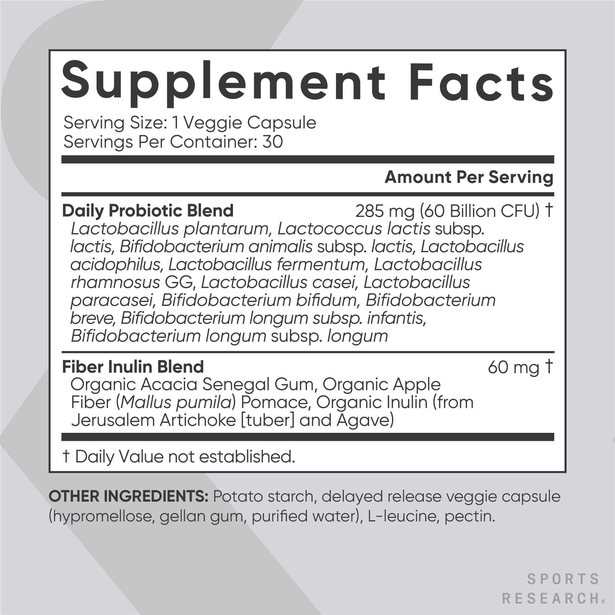 Sports Research Daily Probiotics with Prebiotics, 60 Billion CFU - Vegan Capsules for Gut Health & Digestive Support, Probiotics for Women & Men - Non-GMO Verified & Gluten Free - 30 Count