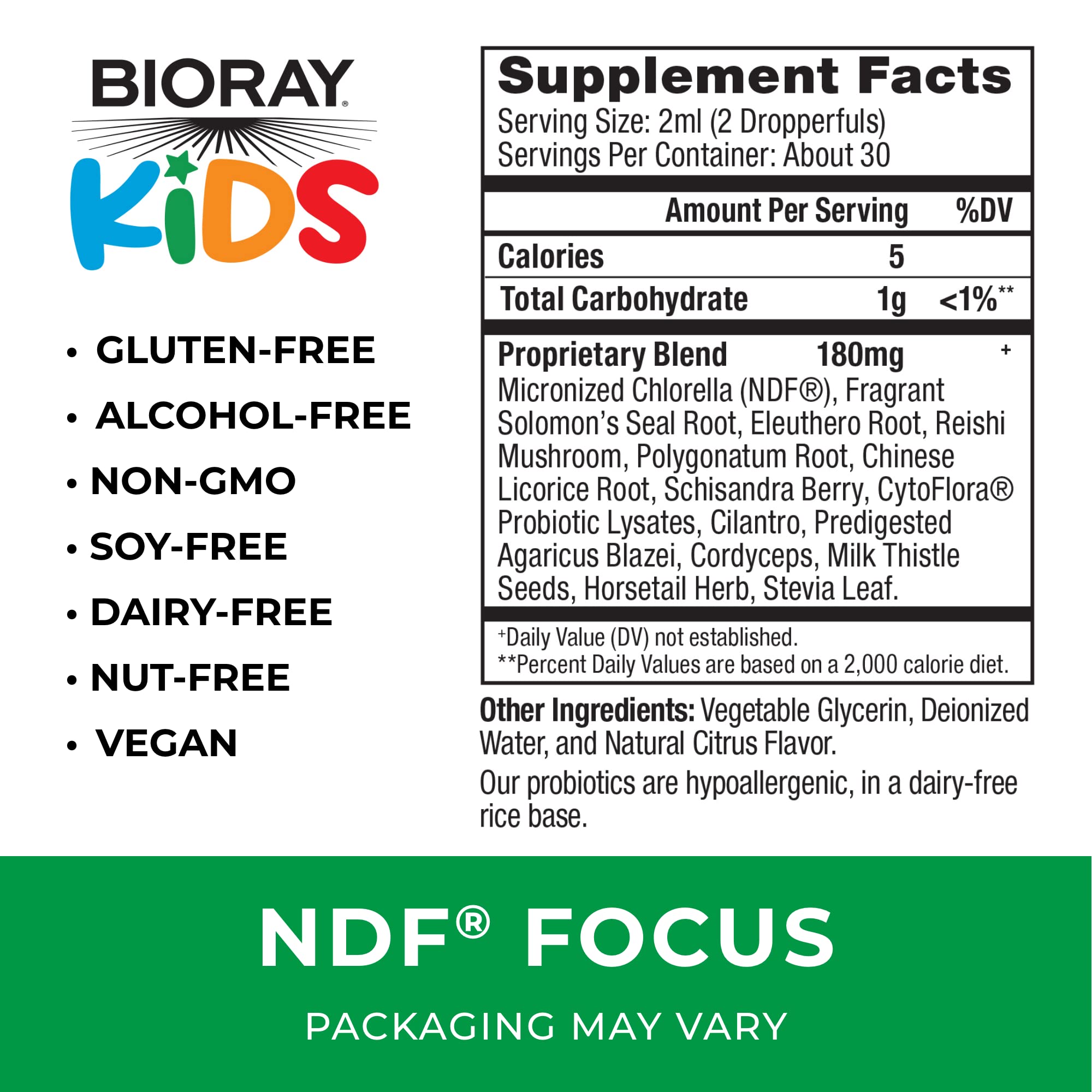BIORAY Kids NDF Focus, Citrus - 2 fl oz - Supports Cognitive Function, Enhances Clarity & Promotes Steady Energy Levels - Non-GMO, Vegetarian, Gluten Free - 1-2 Month Supply