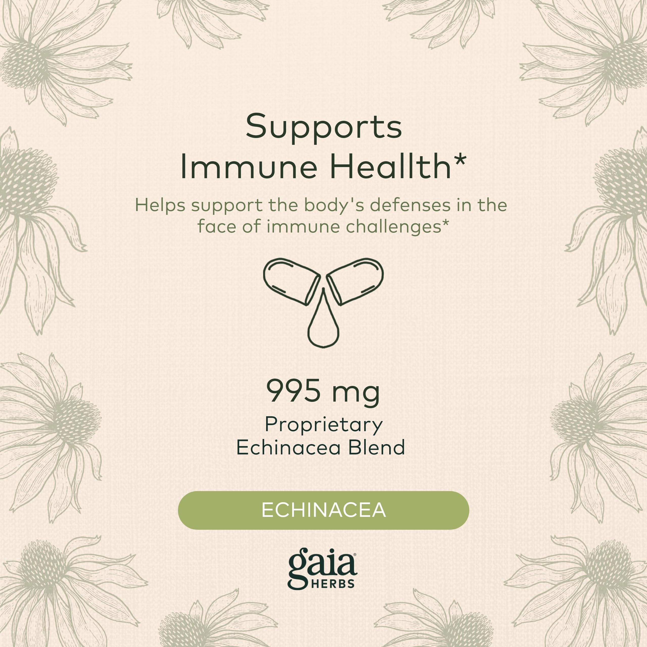 Gaia Herbs Echinacea Supreme - Immune Support Supplement - Echinacea Purpurea and Echinacea Angustifolia Blend to Support Immune System - 60 Vegan Liquid Phyto-Capsules (30-Day Supply)