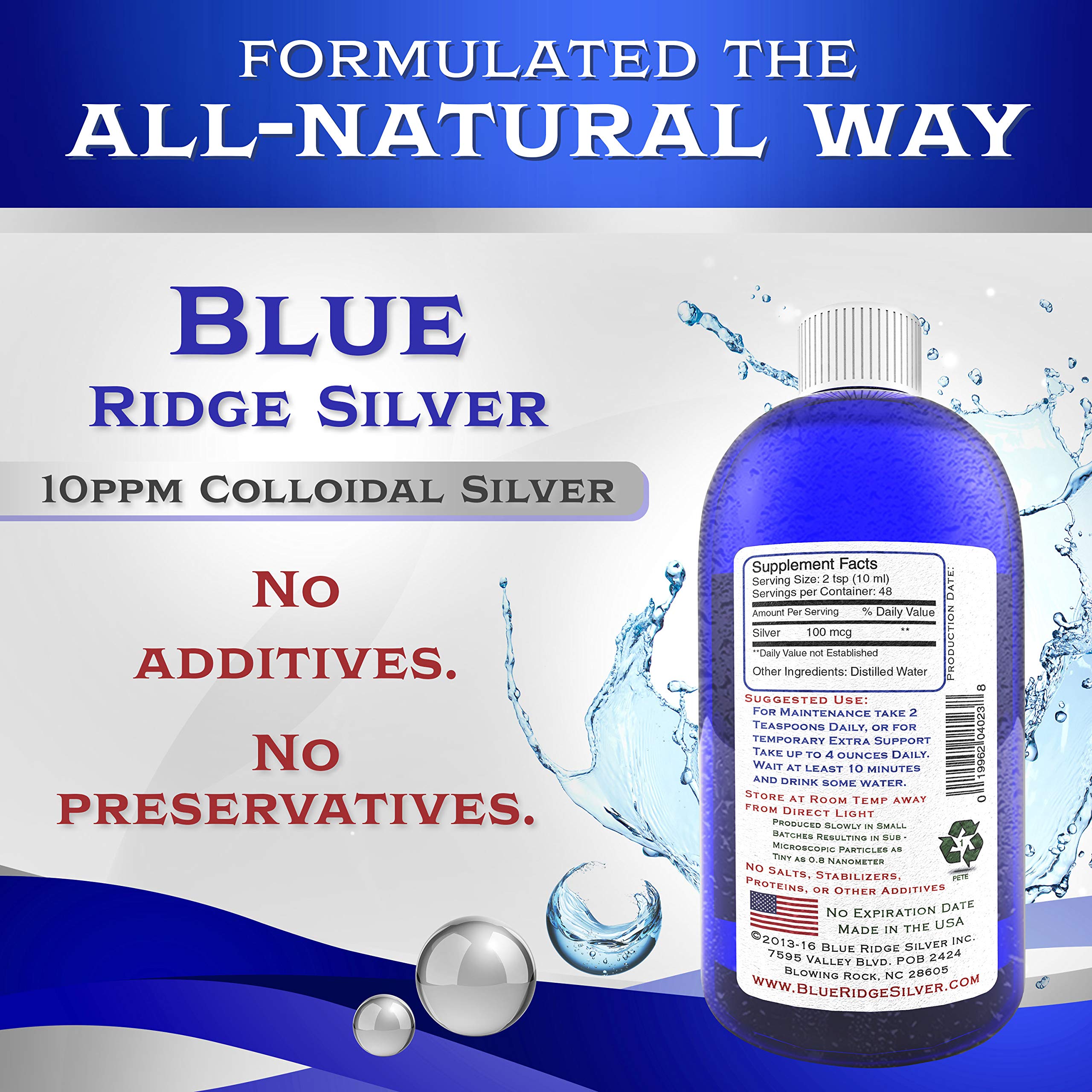 Blue Ridge Silver - 10 ppm 16 oz Colloidal Silver Natural Immune Support Health Supplement